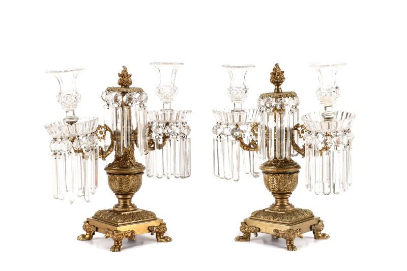 Pair Gilt Bronze and Drop Crystal Girandoles (1 of 8)
