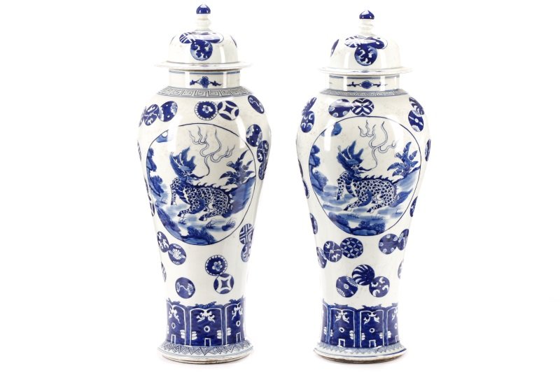 Pair of Chinese Temple Jars Depicting Qilin Dragon (1 of 10)