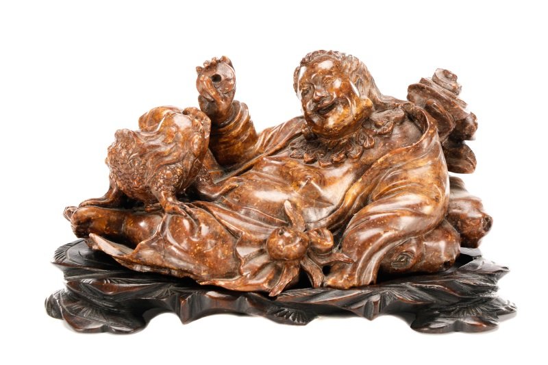 Finely Carved Soapstone Figure of Hotei with Frog (1 of 10)