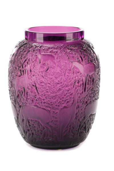Lalique Amethyst Glass Biches Vase, Post-1945 (1 of 7)