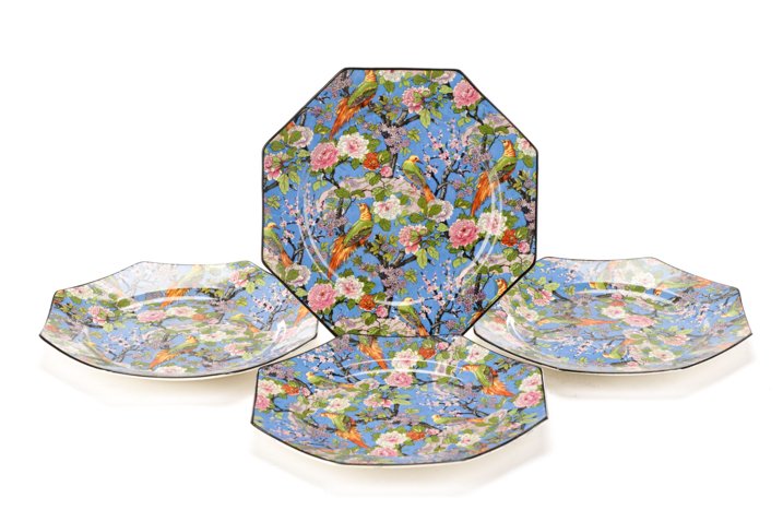 Set of 4 Crown Ducal Blue Chintz Bird Plates (1 of 6)