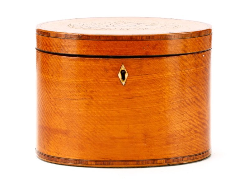 Oval George III Satinwood Shell Inlaid Tea Caddy (1 of 7)