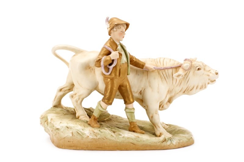 Royal Dux Porcelain Figural Group, Boy with Bull (1 of 10)