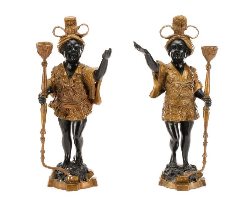 Pair of Bronze Blackamoor Figural Candlesticks (1 of 10)