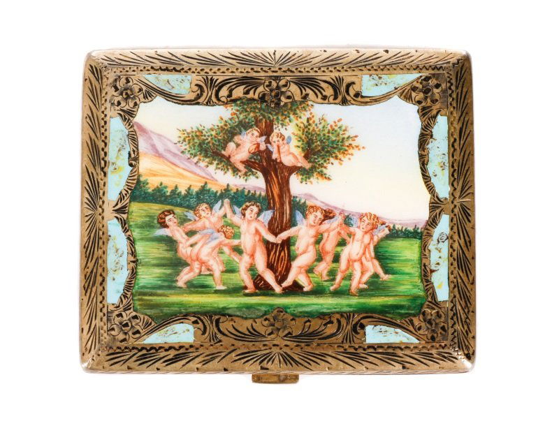 Italian 800 Silver & Enamel Cigarette Case w/Putti (1 of 7)