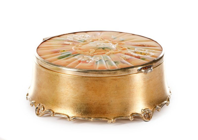 Round Pairpoint Peach Satin Glass Inset Box (1 of 9)