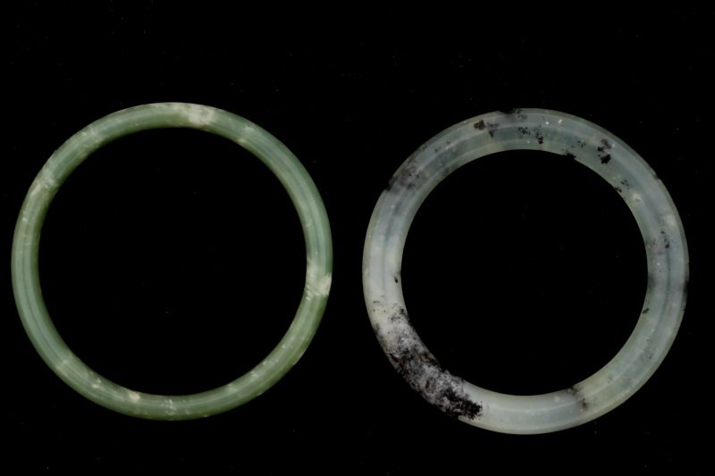 Two Chinese Carved Green Hardstone Bangles (1 of 7)
