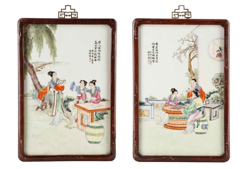 Pair of Chinese Figural Porcelain Plaques, Framed (1 of 10)