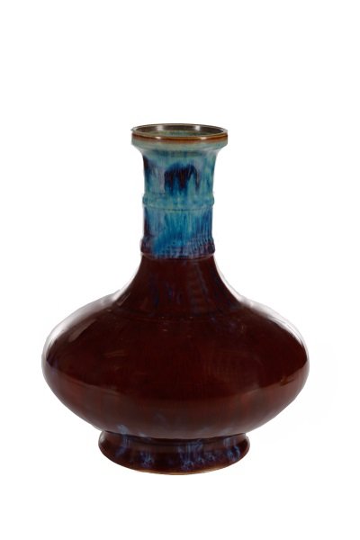 Unique Flambe Glazed Chinese Vase, Bamboo Neck (1 of 7)