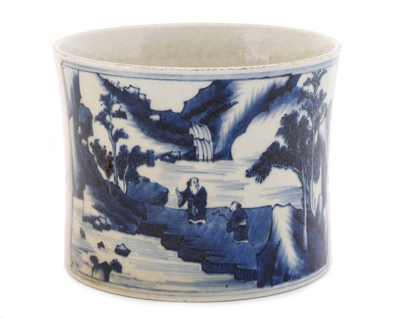 Chinese Brush Pot w/ Landscape Scenes, Kangxi Mark (1 of 9)