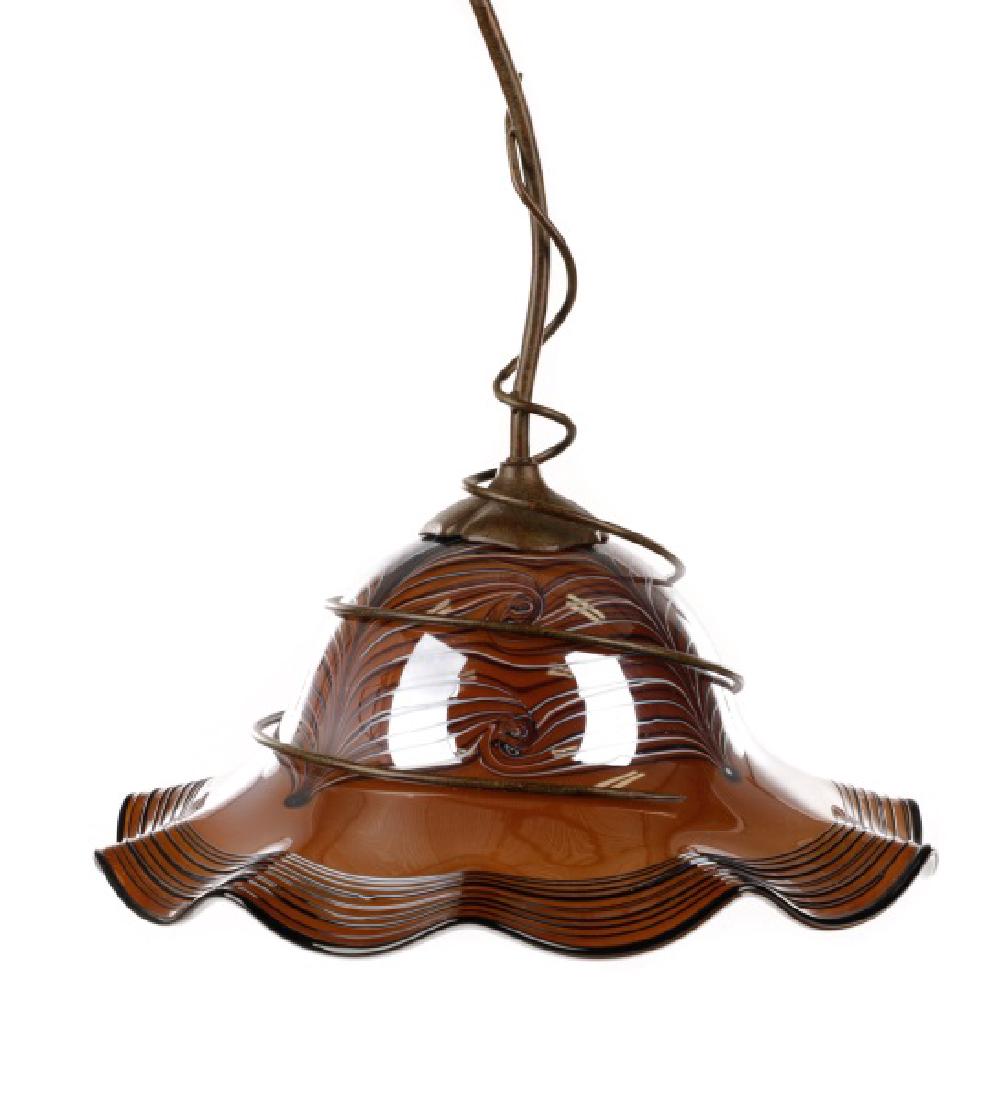 Todd Phillips for Quoizel Blown Glass Pendant Lamp: Todd Phillips for Quoizel (American, founded 1930), 2007. A Salamander Glass Studio collection Art Nouveau style chandelier or pendant lamp in the form of a morning glory flower, having a molded cast 