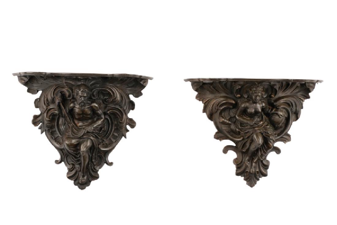 Pair, Figural Allegorical Patinated Wall Brackets (1 of 7)