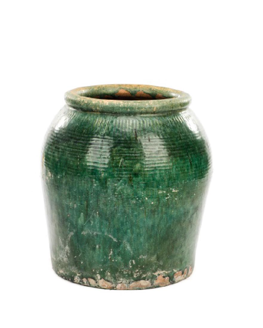 Large Green Glazed Earthenware Pottery Jar (1 of 4)