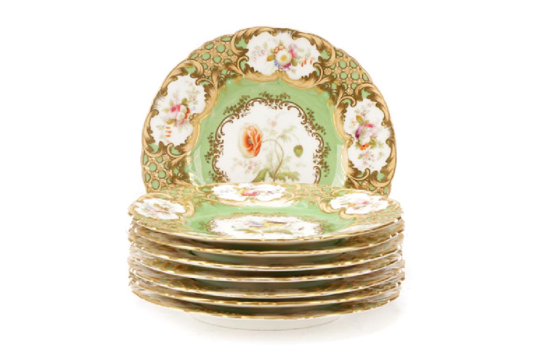 Set of 8 Minton Green & Gilt Floral Motif Plates (1 of 10)