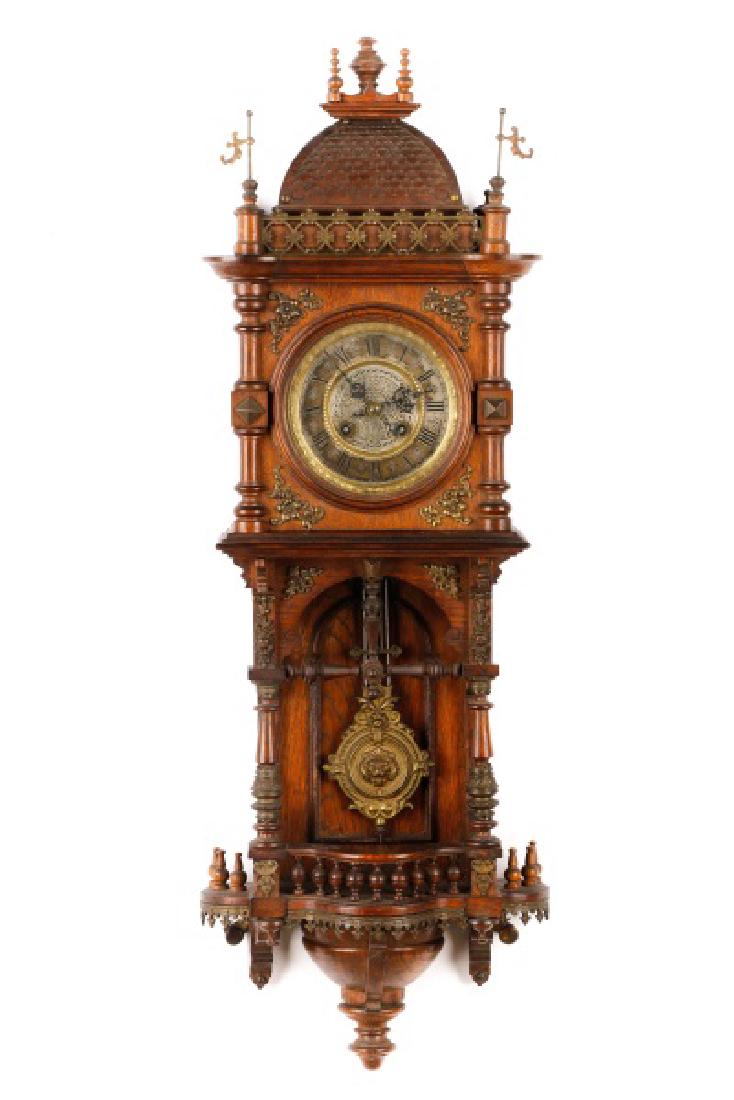 German Architectural Carved Oak Wall Clock (1 of 8)