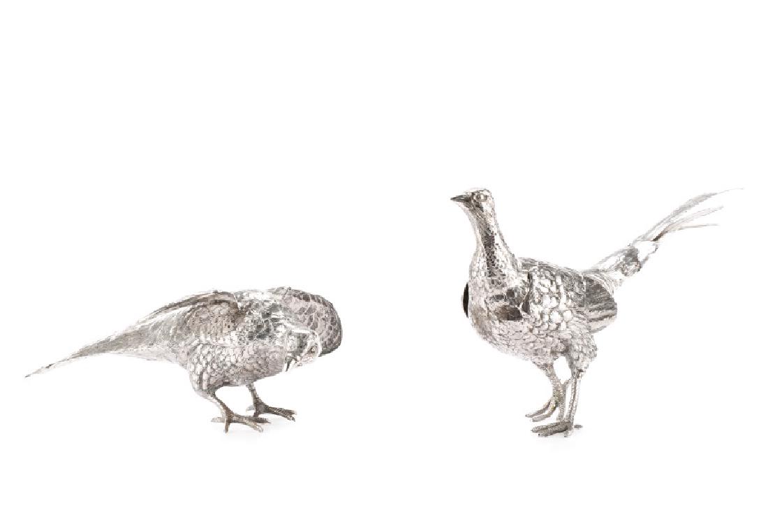 Pair of Fine Large 800 Silver Pheasant Sculptures (1 of 8)