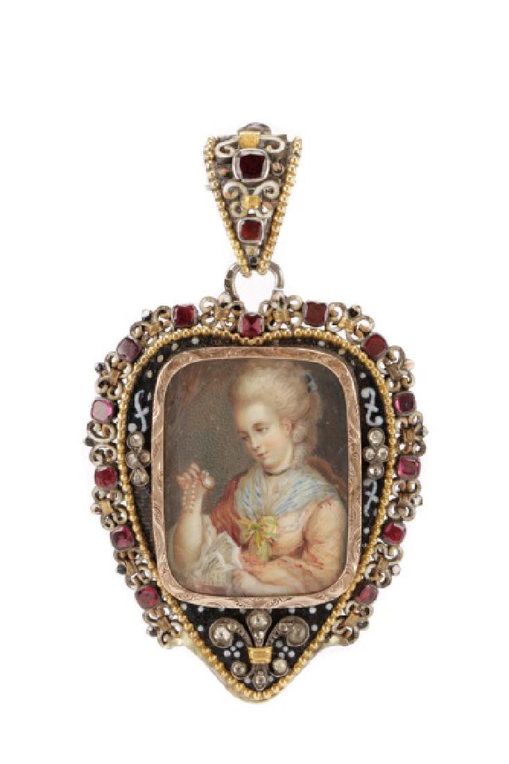 18k Gold & Garnet Miniature Portrait Pendant (1 of 4)