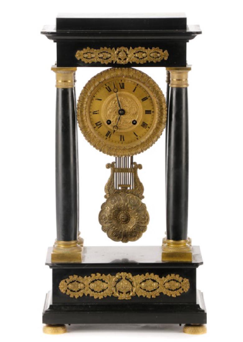 French Empire Black Slate and Ormolu Portico Clock (1 of 10)