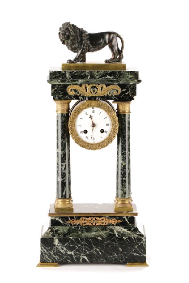 French Empire Green Marble Portico Clock with Lion (1 of 9)