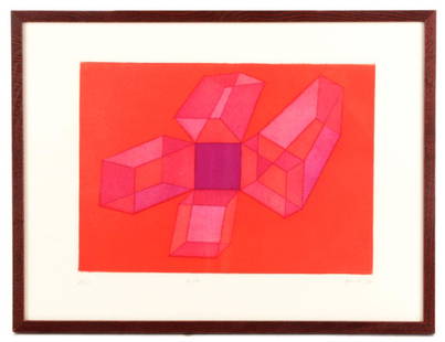 Achille Perilli, "Cercle"-1974, Lithograph: Achille Perilli (Italian, b. 1927), "Cercle"-1974, lithograph in colors on paper, graphite numbered to lower left "19/50", indistinctly titled to lower center, graphite signed and dated to lower right