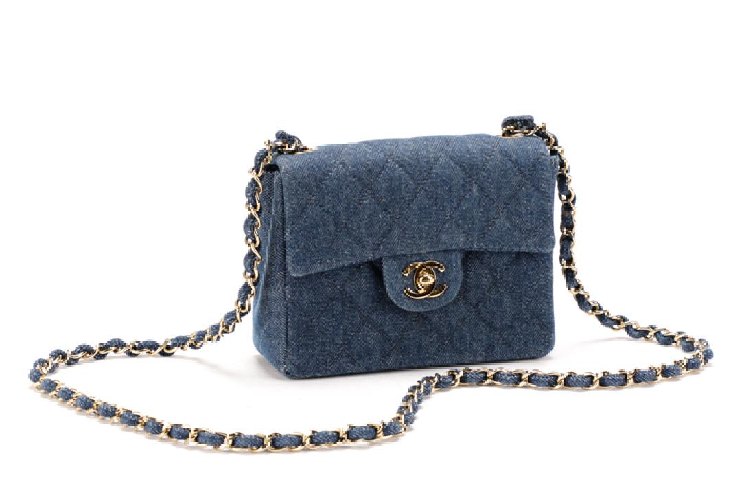 Chanel Quilted Denim Mini Classic Square Flap Bag (1 of 8)