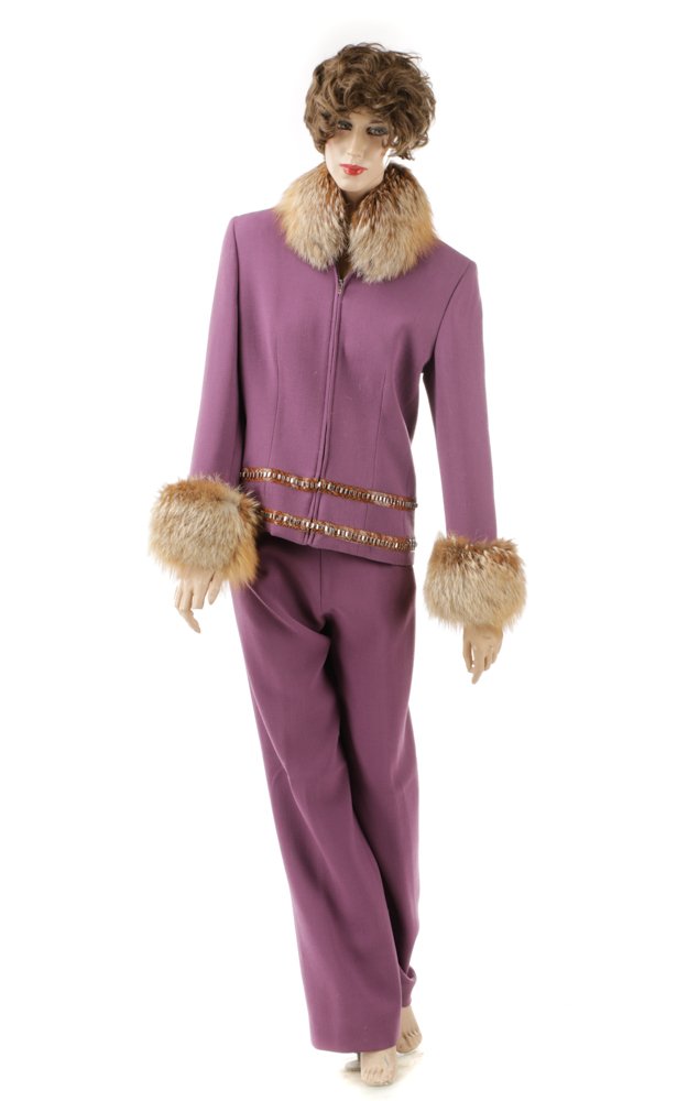 Gai Mattiolo, Fur Trim Coat and Pants (1 of 7)