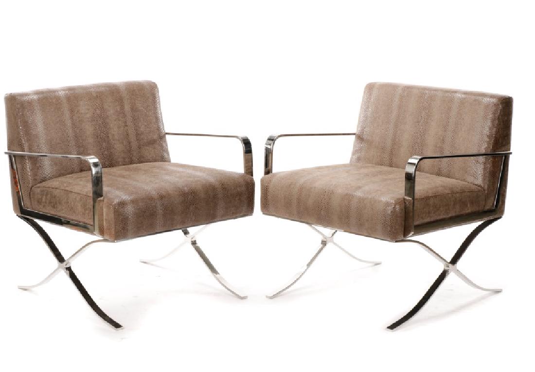 Pair of Mies Style Modernist Chrome Armchairs (1 of 7)