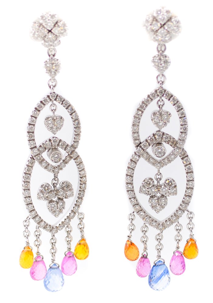 18k WG, Diamond, & Colored Sapphire Earrings (1 of 1)