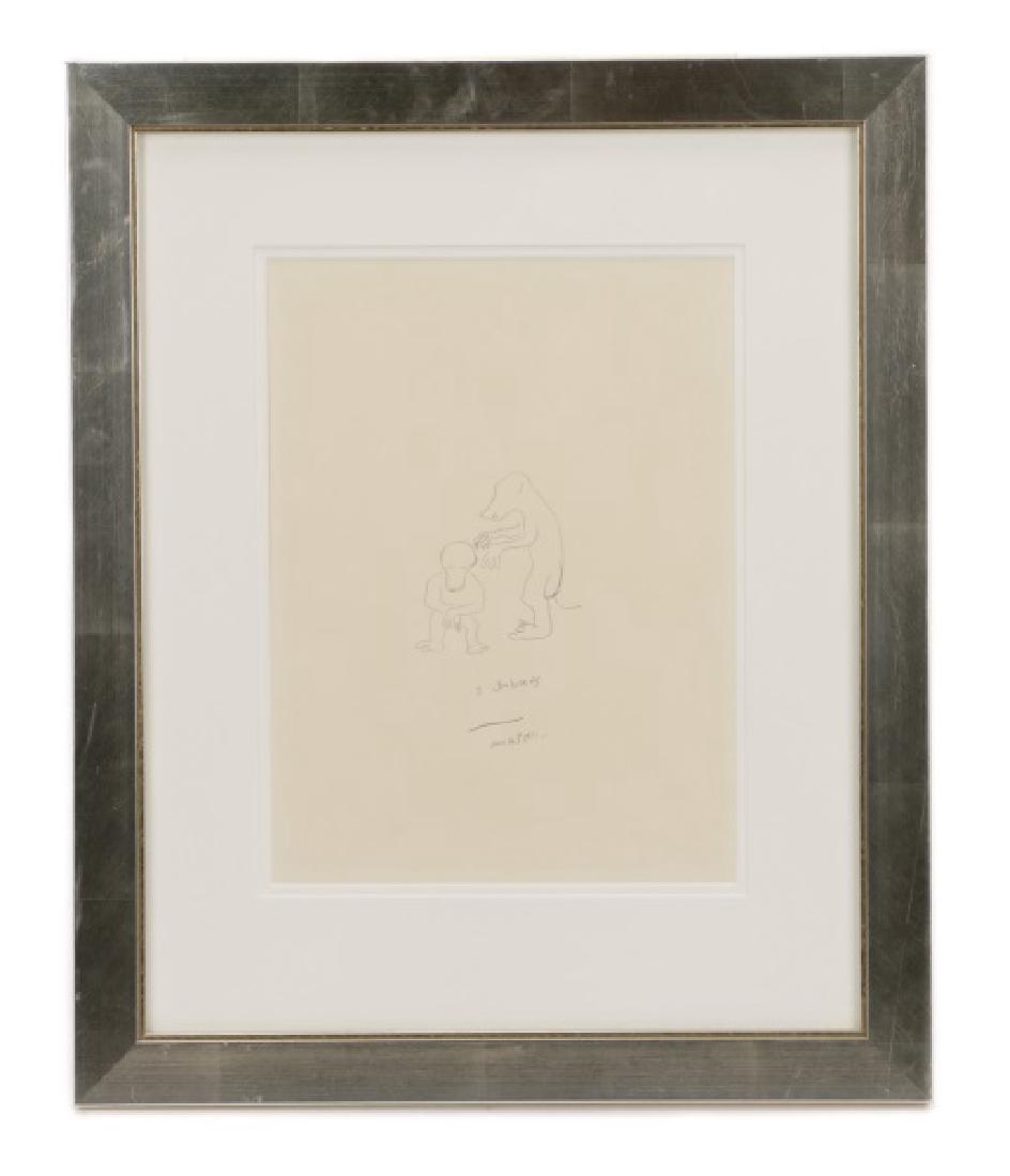 Todd Murphy, "2 Baboons", Graphite Sketch: Todd Murphy (American, b. 1962), "2 Baboons", graphite on paper, inscribed and titled in graphite to center sheet "2 Baboons Murphy". Figural sketch or drawing depicting two baboons; one seated, the o