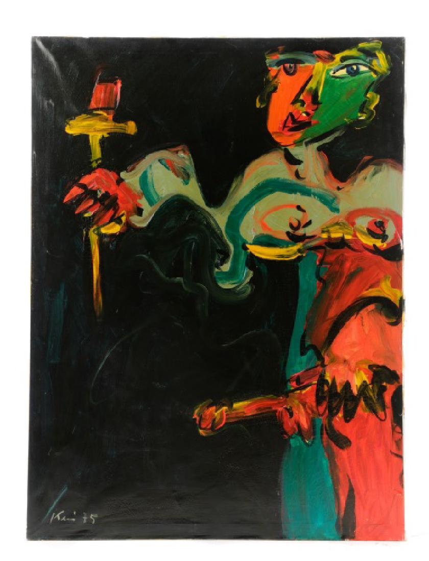 Peter Robert Keil, "Strong Like a..."-1975: Peter Robert Keil (German (active United States), b. 1942-), "Strong like a Knife Boy from New York"-1975, oil on canvas, signed and dated to lower left " Keil 75", inscribed to verso "Strong like a K