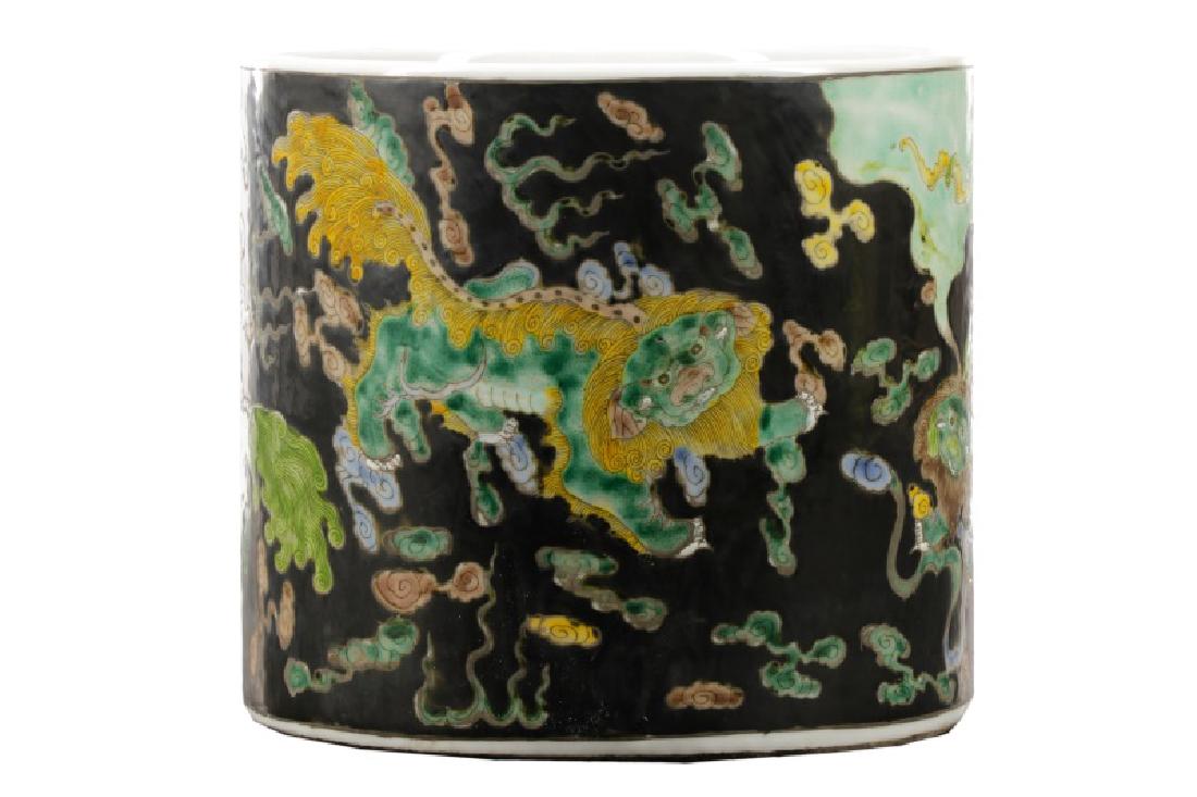 Chinese Famille Noir Round Porcelain Brush Pot (1 of 10)