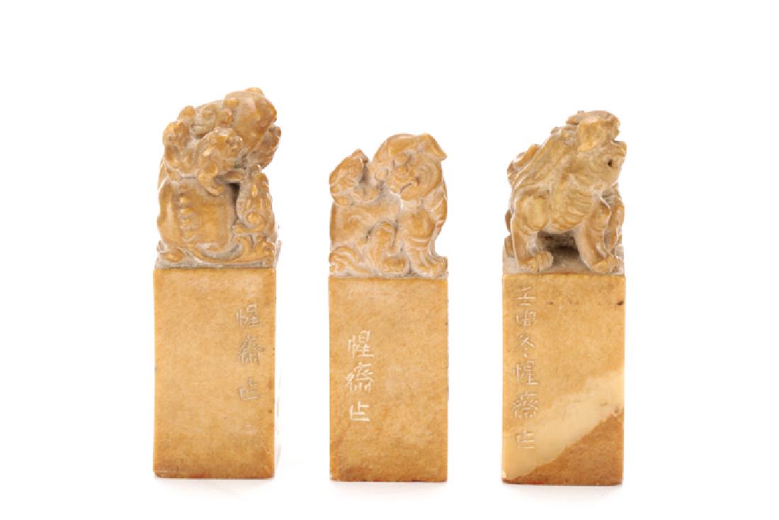 Carved Soapstone Chop Seal Set of Three, Fu Dogs (1 of 7)