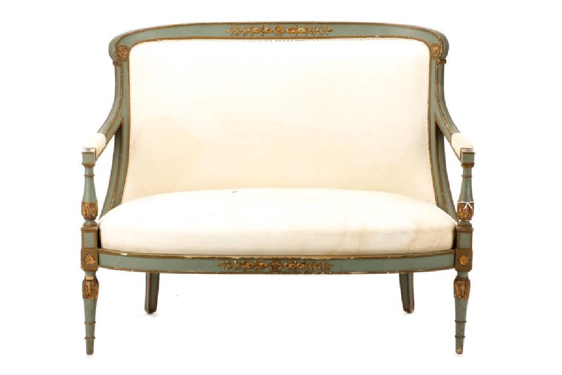 Louis XVI Style Polychromed Fauteuil Settee (1 of 7)