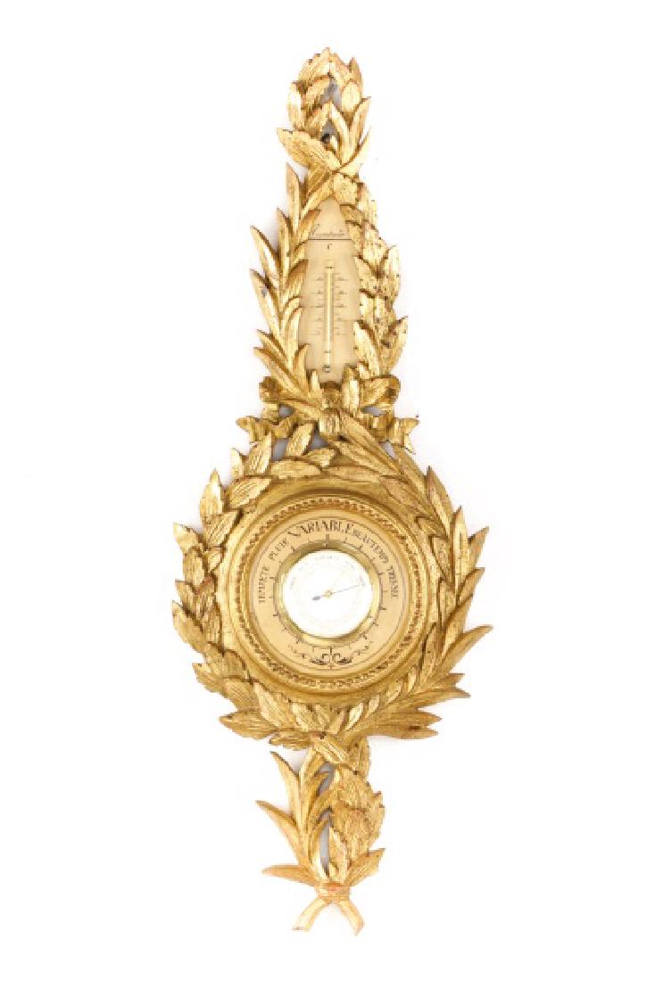 French Giltwood Wall Barometer & Thermometer (1 of 1)