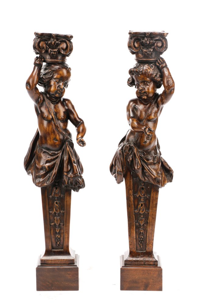 *Pair of Carved Walnut Figural Cherub Pedestals (1 of 10)