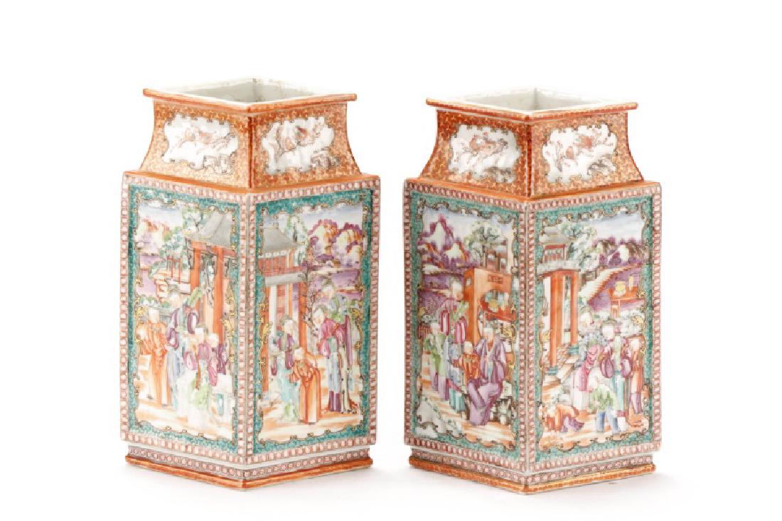 Pair, Chinese Mandarin Square Cut Vases, ca 1770 (1 of 9)