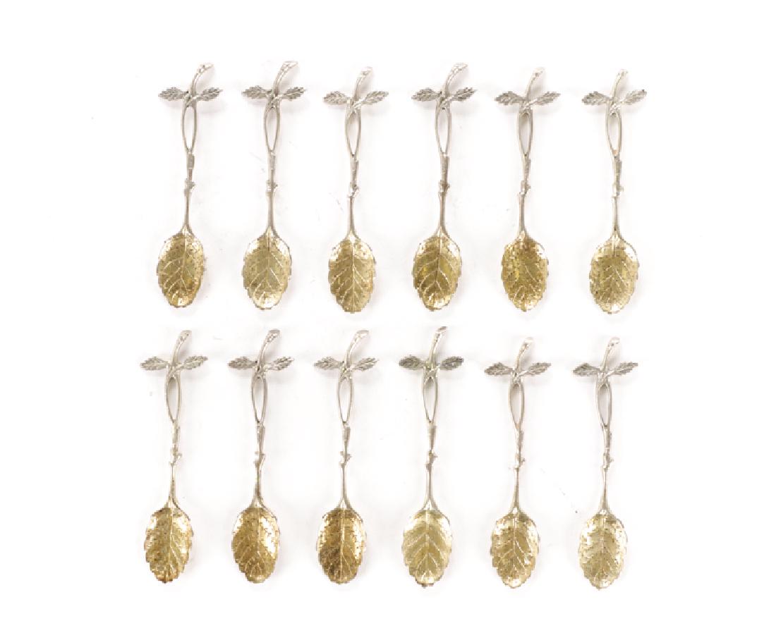 Set of 12 Dutch Silver & Gilt Naturalistic Spoons (1 of 6)