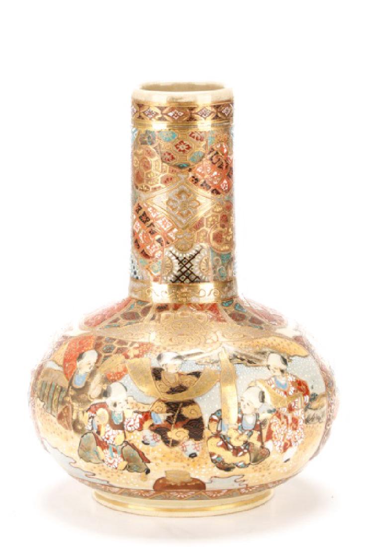Early 20th C. Large Satsuma Bottle Vase (1 of 9)