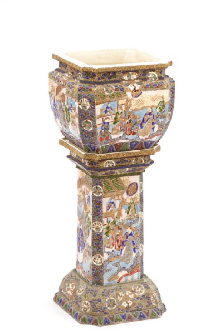 Japanese Satsuma Jardiniere on Stand, Signed