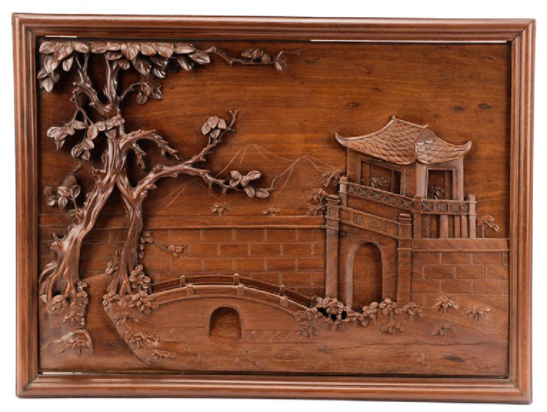 Chinese Carved Wood Relief Plaque, Cherry Tree (1 of 8)