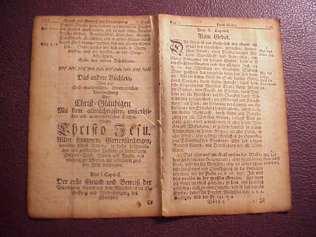 1751 FRANKLIN IMPRINT WAHREN CHRISENTHUM BIFOLIUM: 1751 Bifolium from “Wahren Christenthum”, printed at Philadelphia in Fraktur at the shop of Benjamin Franklin in collaboration with Johann Bohn. (With copy of title leaf).