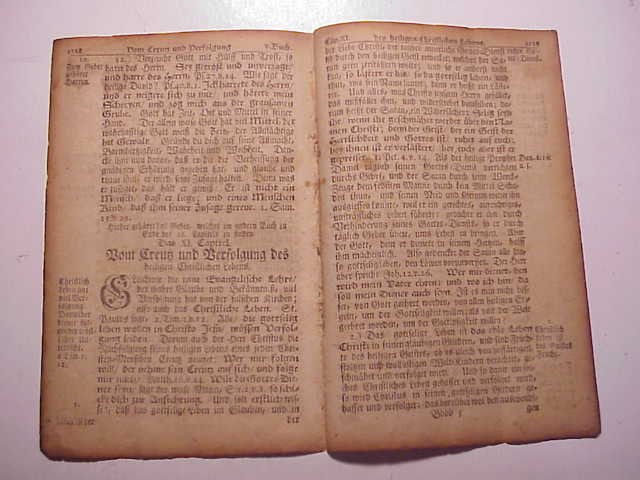 1751 BENJAMIN FRANKLIN FRAKTUR LEAVES: 1751 Bifolium from “Wahren Christenthum”, printed at Philadelphia in Fraktur at the shop of Benjamin Franklin in collaboration with Johann Bohn. (With copy of title leaf).