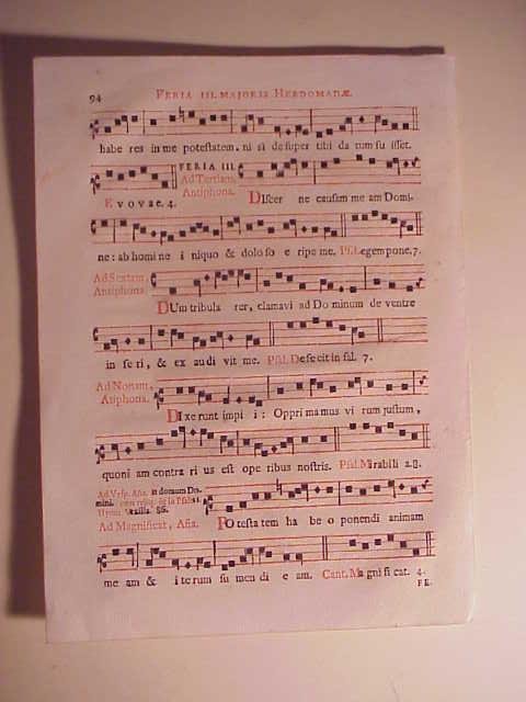 17th Century Catholic Hymnal Leaf: 17th Century Catholic Hymnal Leaf