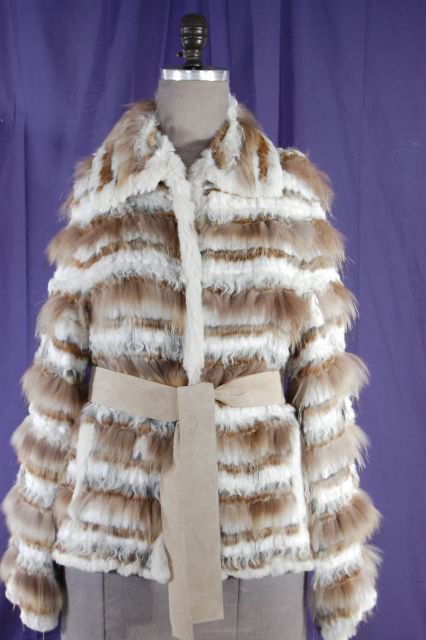 Casual Chanel Inspired Rizal Designer Light weight and: Casual Chanel Inspired Rizal Designer Light weight and Warm Reversible Beige Cream Grey Fox Belted Leather Jacket. Size Small. Retail price of $2,995!