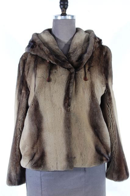 Oh so Soft and Stunning Bleached Brown Beige Blonde: Oh so Soft and Stunning Bleached Brown Beige Blonde Semi Sheared Mink Parka Jacket with Gatherable Cuffs and Hem. Size Medium. Retail price of $6,295!
