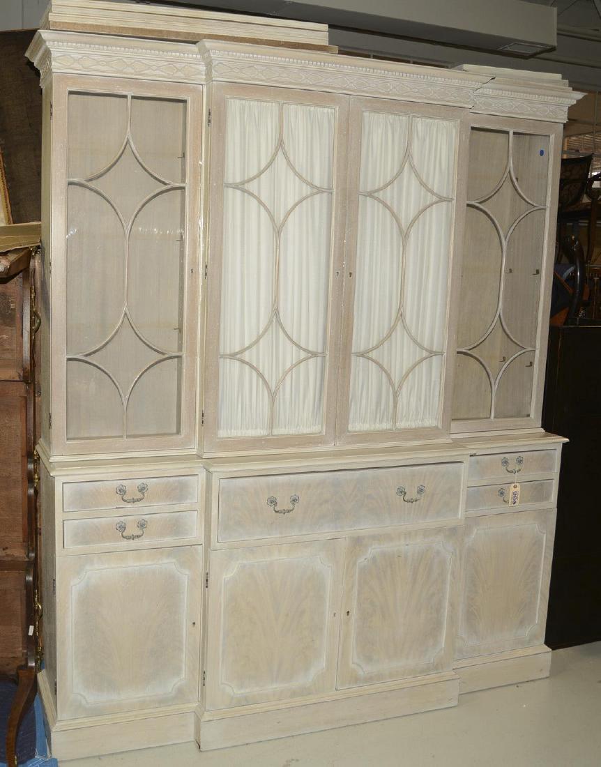 Bleached mahogany breakfront bookcase (1 of 4)