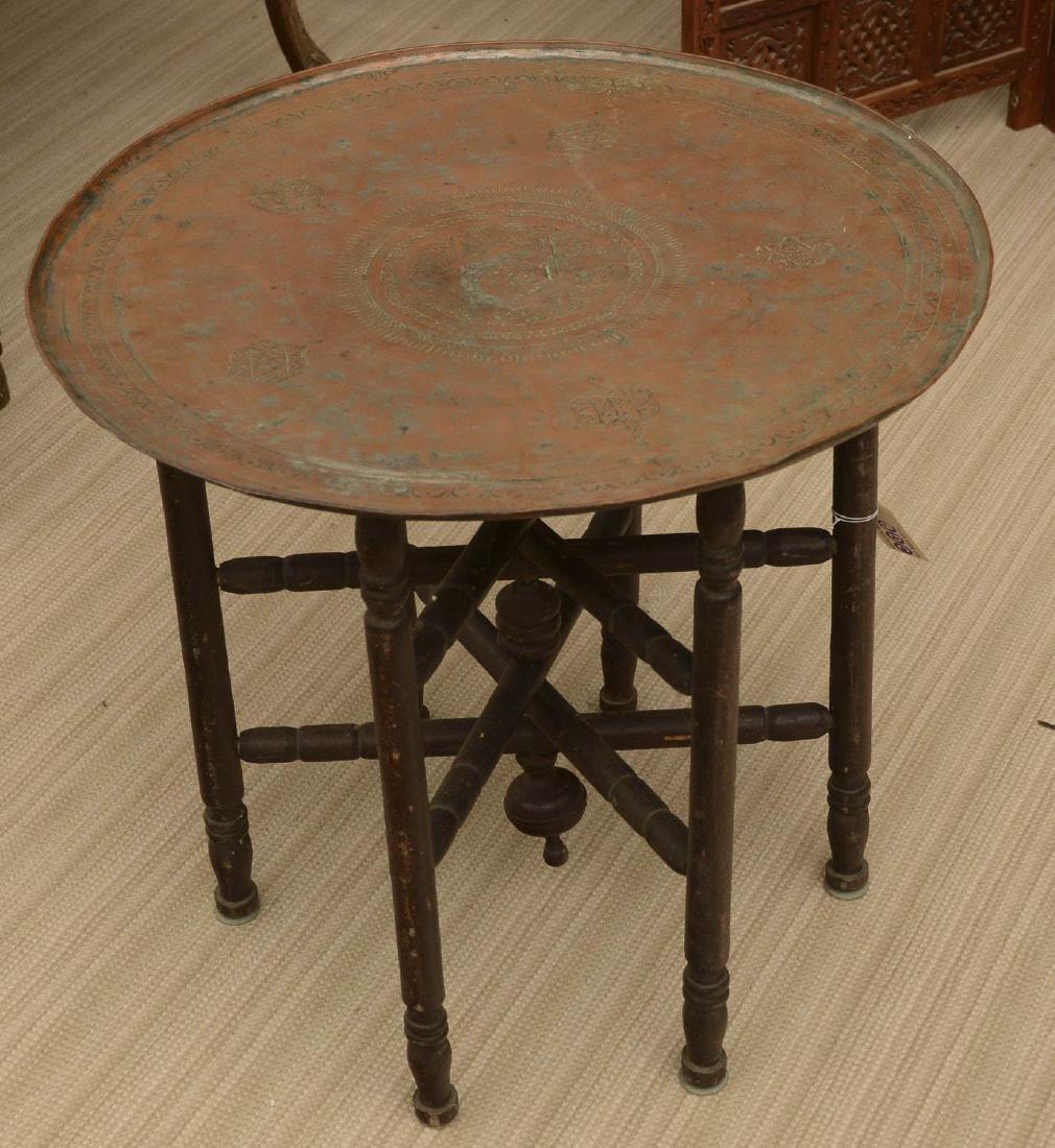 Old Middle Eastern copper tray on stand (1 of 4)