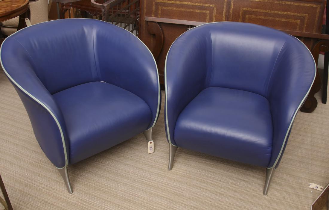 Pair Brayton electric blue leather tub chairs (1 of 4)