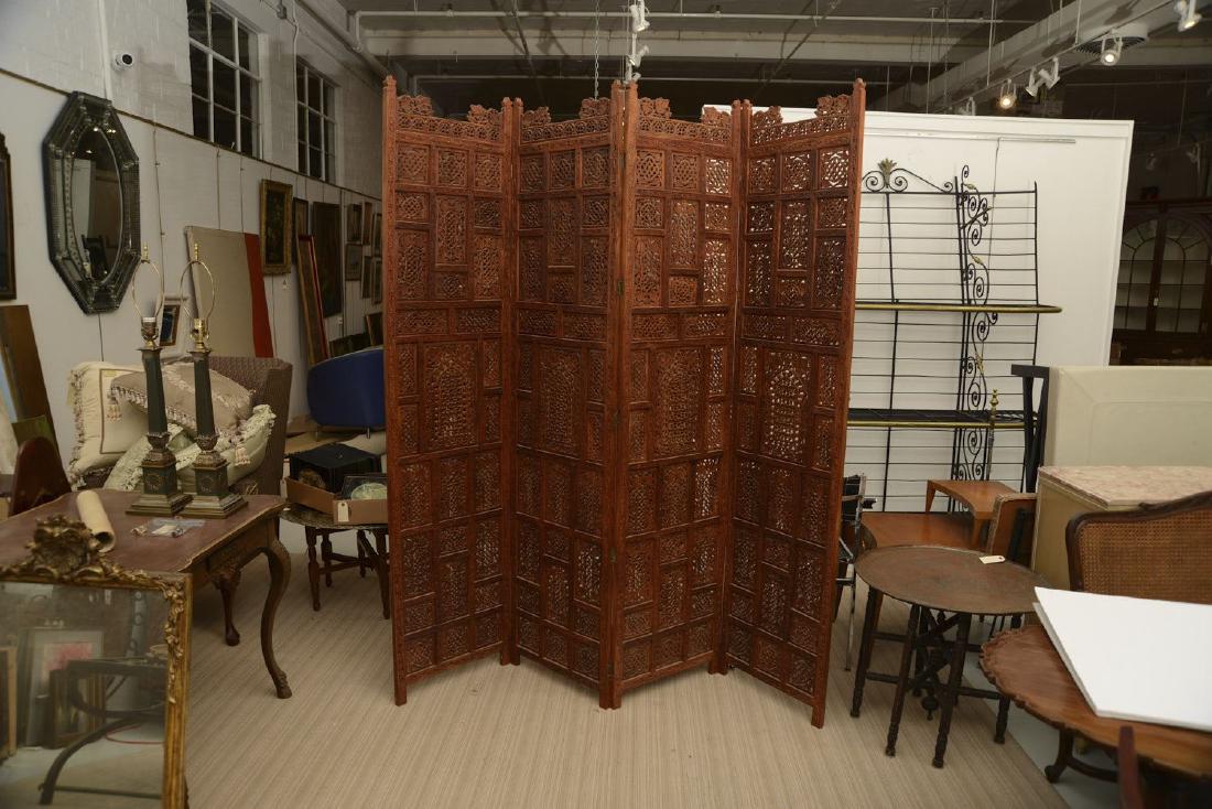 Indian carved hardwood folding screen (1 of 5)