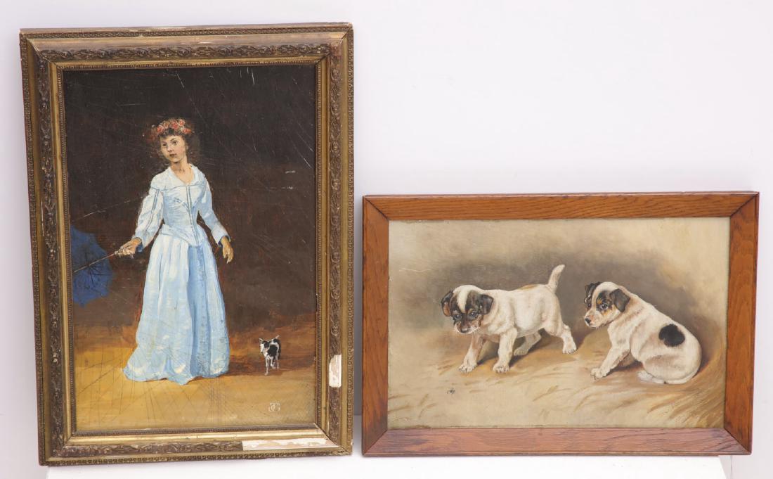 American School, (2) dog themed paintings (1 of 6)